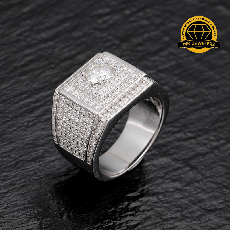 Men’s Iced Moissanite Square Statement Ring – 16MM | 15.09g | S925 Silver, Gold, or Rose Gold | VVS Moissanite | GRA Certified