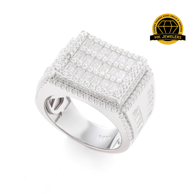 Square Baguette Cluster Ring – 17MM Width | 14.91g | S925 Silver | VVS Moissanite | GRA Certified