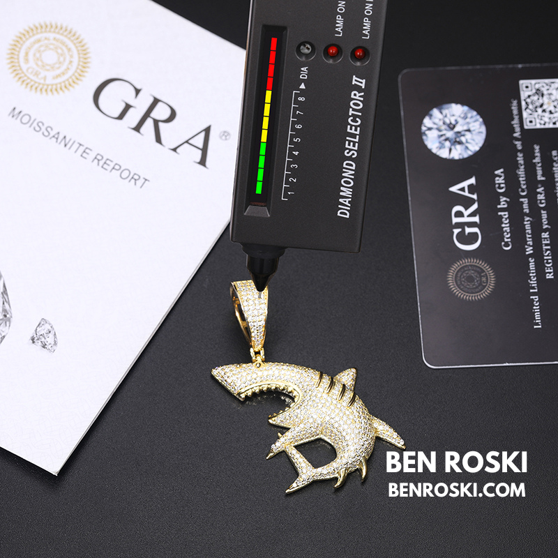 Iced-Out Shark Pendant Sterling Silver, Gold, or Rose Gold | VVS Moissanite | GRA Certified