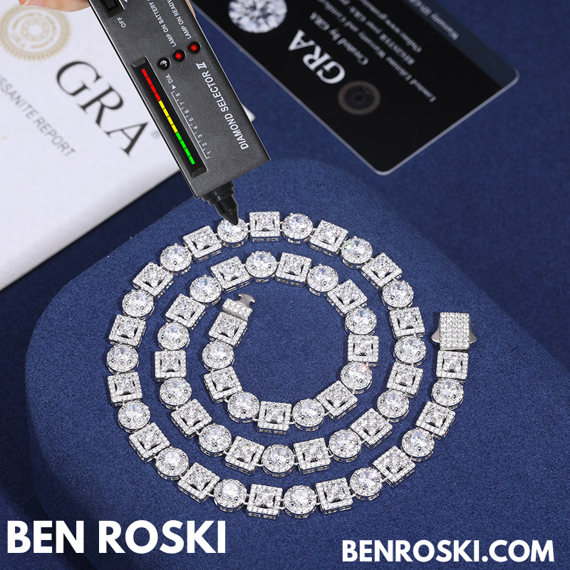 Moissanite Cluster Link Chain – 20 Inch | 8MM | Solid 925 Silver | GRA Certified