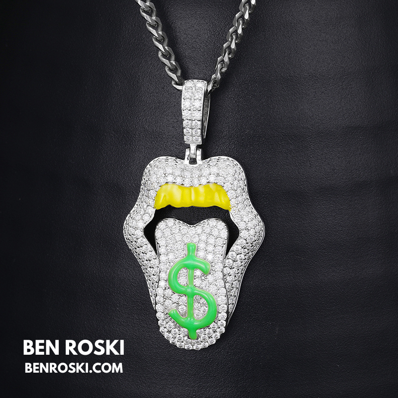 Money Tongue Pendant Sterling Silver, Gold & Rose Gold | VVS Moissanite | GRA Certified