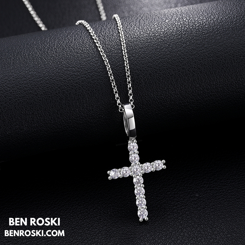 Moissanite Cross Pendant Necklace Sterling Silver or Gold / Rose Gold Plated | VVS Moissanite | GRA Certified