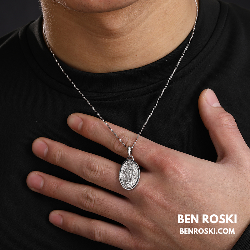Saint Religious Oval Pendant Sterling Silver, Gold & Rose Gold | VVS Moissanite | GRA Certified