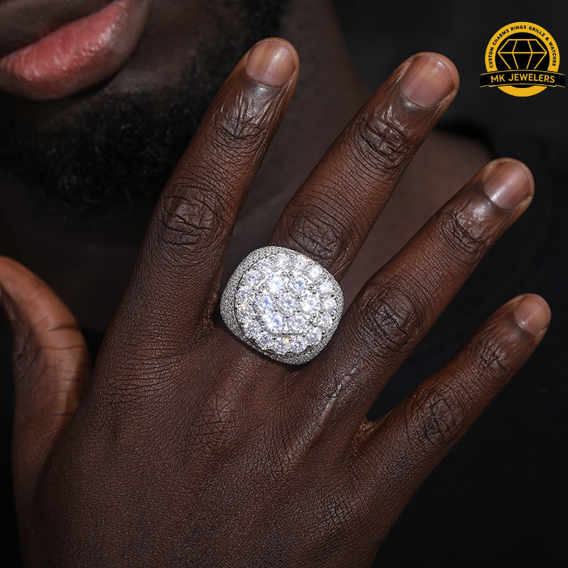 Iced Moissanite Cluster Ring – 25.5MM | 25g | S925 Silver | VVS1 Moissanite | GRA Certified | Sizes 8, 9, 10, 11 | Gold & Rose Gold Available