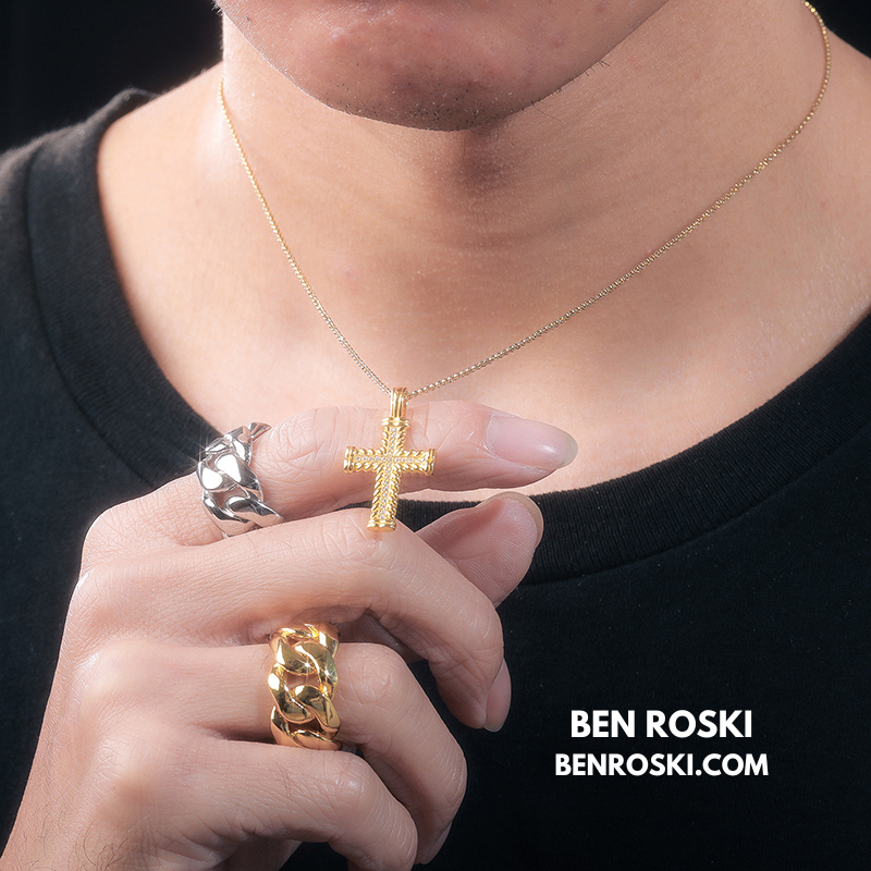 Rope-Edge Moissanite Cross Pendant Sterling Silver, Gold, or Rose Gold | VVS Moissanite | GRA Certified
