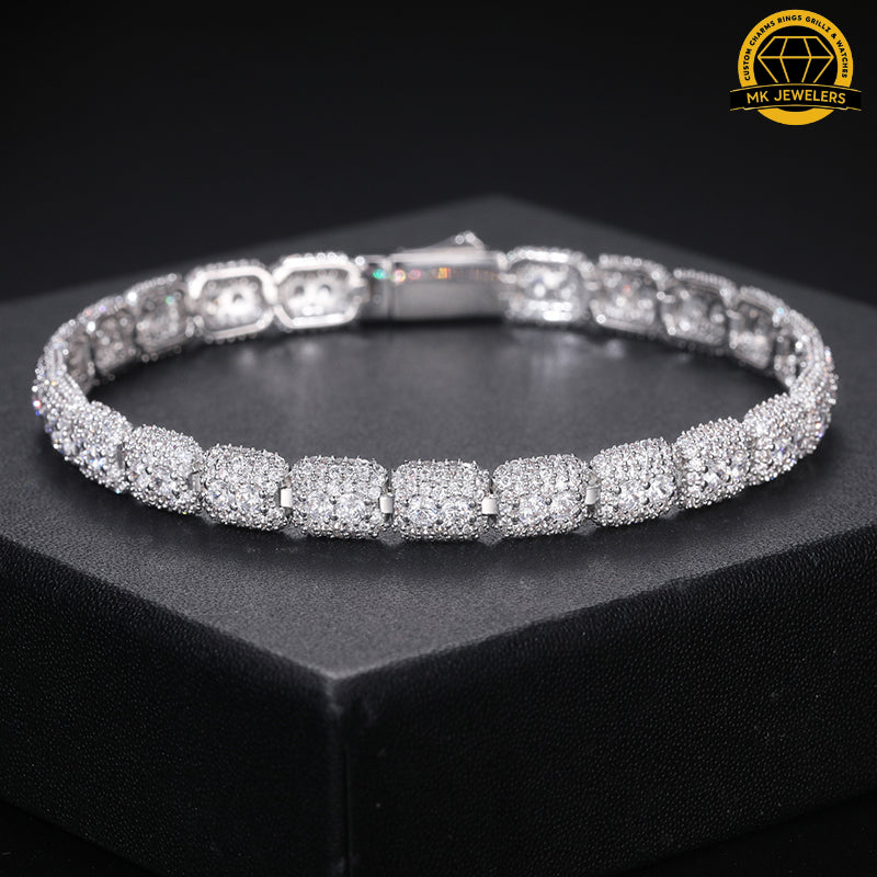 7MM Moissanite Cluster Link Bracelet – 8-Inch | 925 Sterling Silver or Gold Finish | GRA Certified