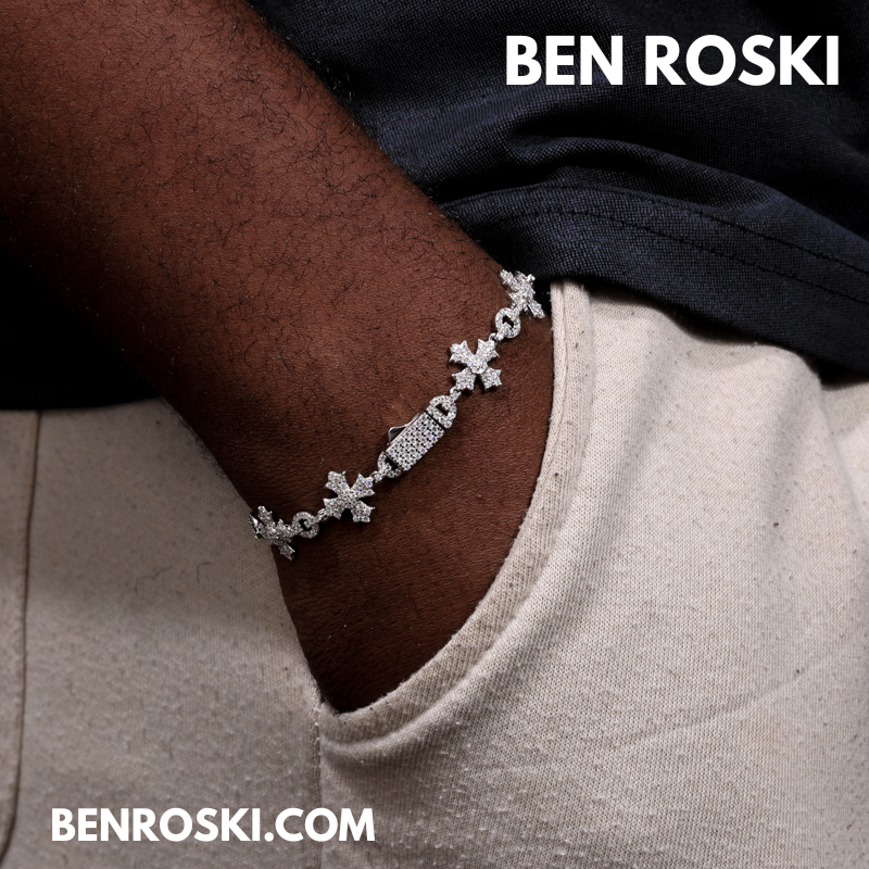 12MM Moissanite Cross Link Bracelet – 7-Inch / 8-Inch | Silver, Gold, or Rose Gold | GRA Certified