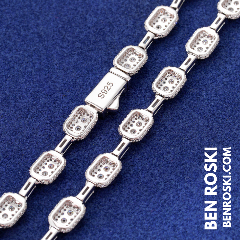 7MM Moissanite Cushion Link Chain Necklace – 24 Inch | 29.6g | S925 Silver, Gold, or Rose Gold | VVS D Color Stones | GRA Certified