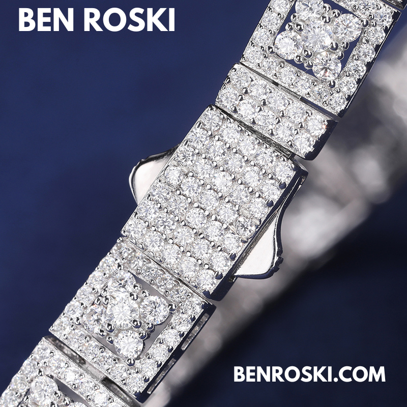 8MM Moissanite Square Link Bracelet – 7" / 8" | Silver, Gold, or Rose Gold | GRA Certified