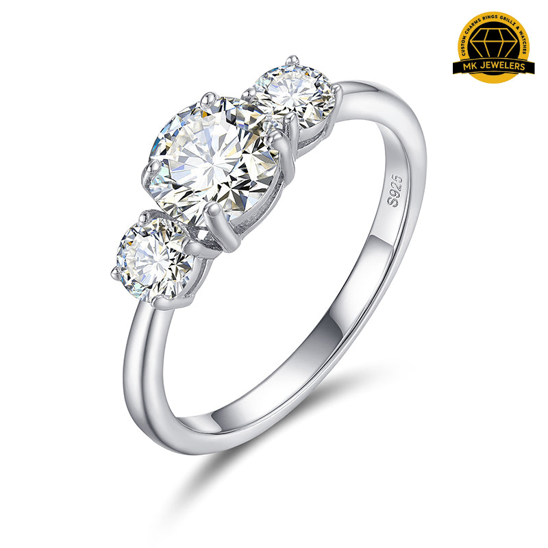 Three-Stone Moissanite Engagement Ring – 6.5MM & 4MM | 1.93g | S925 Silver, Gold & Rose Gold | GRA Certified