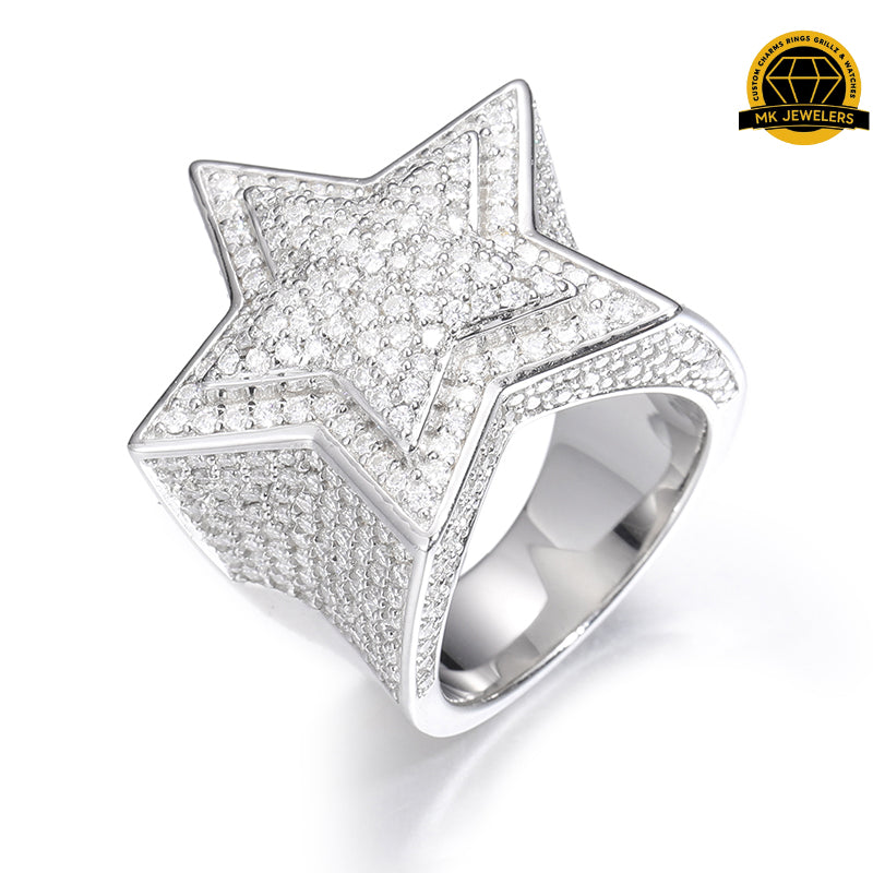 Star Iced-Out Ring – 20MM Height | 6MM Width | 8.5g | S925 Silver or Gold/Rose Gold Plated | VVS Moissanite | GRA Certified