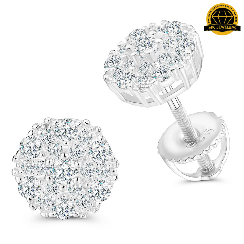 7MM Round Cluster Moissanite Earrings | 1.2g | S925 Silver or Gold Plated | GRA Certified
