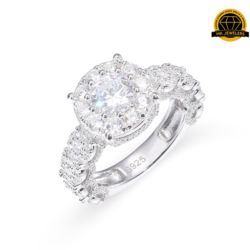 Halo Moissanite Engagement Ring – 12MM | 6.9g | S925 Silver, Gold & Rose Gold | VVS Moissanite | GRA Certified
