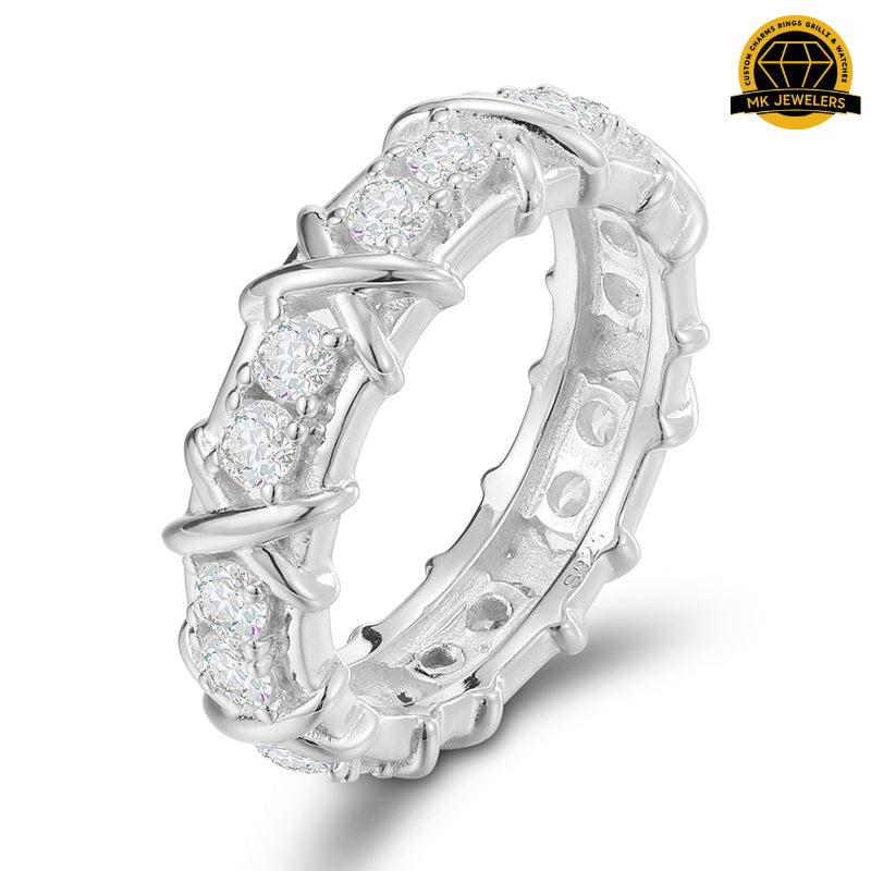Criss-Cross Eternity Band – 8MM | 6g | S925 Silver or Gold & Rose Gold | VVS Moissanite | GRA Certified