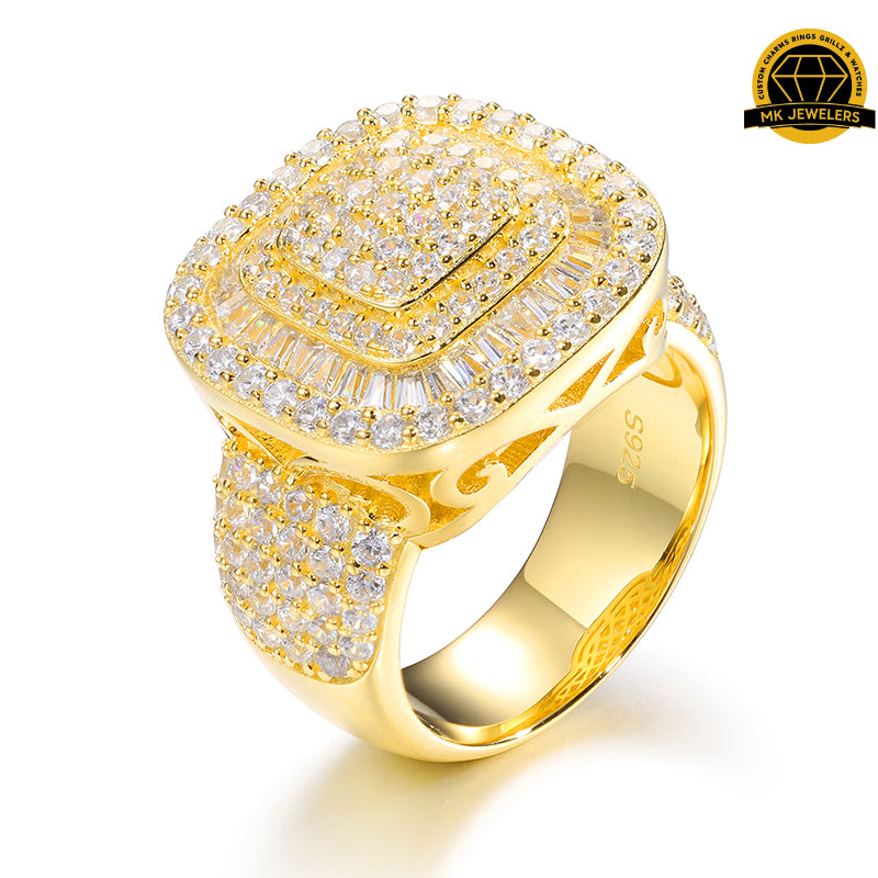 Iced-Out Moissanite Square Cluster Ring – 23MM | 15.3g | S925 Silver, Gold, Rose Gold & Silver | GRA Certified
