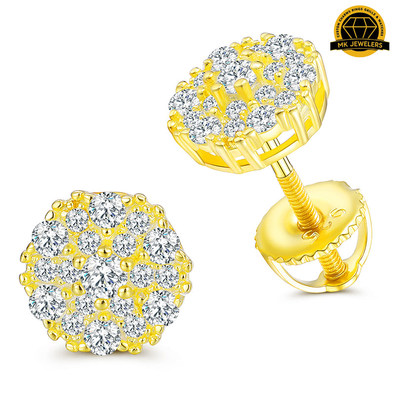 7MM Round Cluster Moissanite Earrings | 1.2g | S925 Silver or Gold Plated | GRA Certified