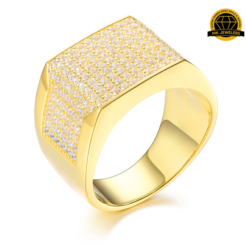 Rectangle Micro-Pavé Moissanite Ring – 13MM | 10.15g | S925 Silver | Gold & Rose Gold | VVS Moissanite | GRA Certified