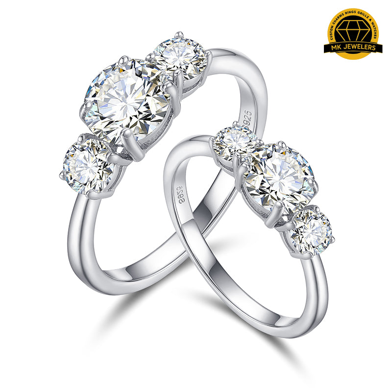 Three-Stone Moissanite Engagement Ring – 6.5MM & 4MM | 1.93g | S925 Silver, Gold & Rose Gold | GRA Certified