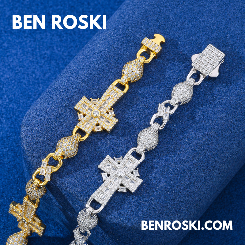 Moissanite Cross Link Bracelet – 7.5" & 8" | 14MM | 17.94g | S925 Silver, Gold, or Rose Gold | VVS Moissanite | GRA Certified