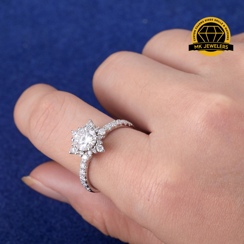 Floral Moissanite Engagement Ring – 12MM | 3.02g | S925 Silver, Gold & Rose Gold | GRA Certified