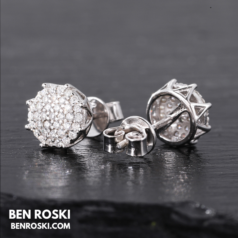 Cluster Stud Earrings Sterling Silver, Gold, or Rose Gold | VVS Moissanite | GRA Certified