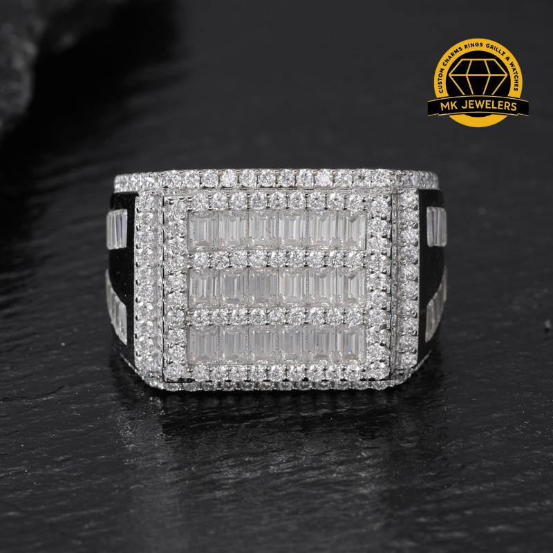 Square Baguette Cluster Ring – 17MM Width | 14.91g | S925 Silver | VVS Moissanite | GRA Certified