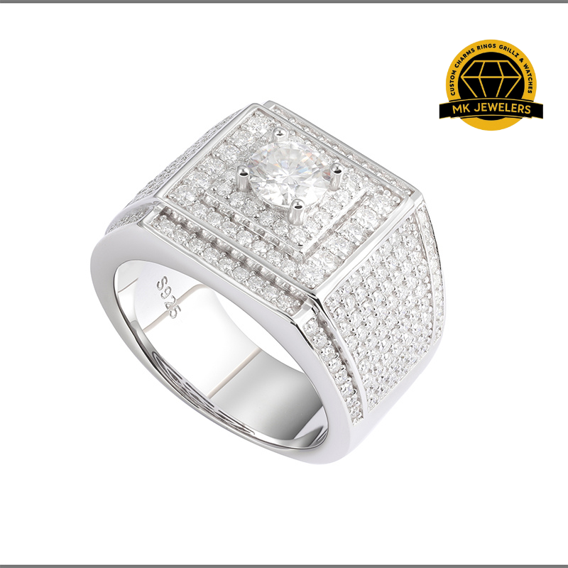 Men’s Iced Moissanite Square Statement Ring – 16MM | 15.09g | S925 Silver, Gold, or Rose Gold | VVS Moissanite | GRA Certified