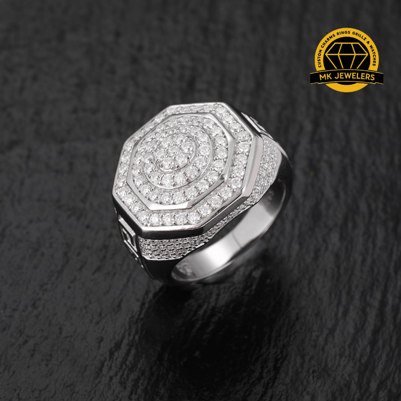 Octagon Cluster Moissanite Ring – 18MM | 12.48g | S925 Silver, Gold, or Rose Gold | VVS Moissanite | GRA Certified