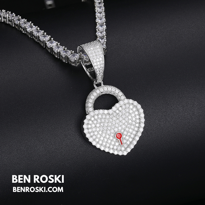 Heart Lock Pendant Sterling Silver or Gold/Rose Gold Plated | VVS Moissanite | GRA Certified