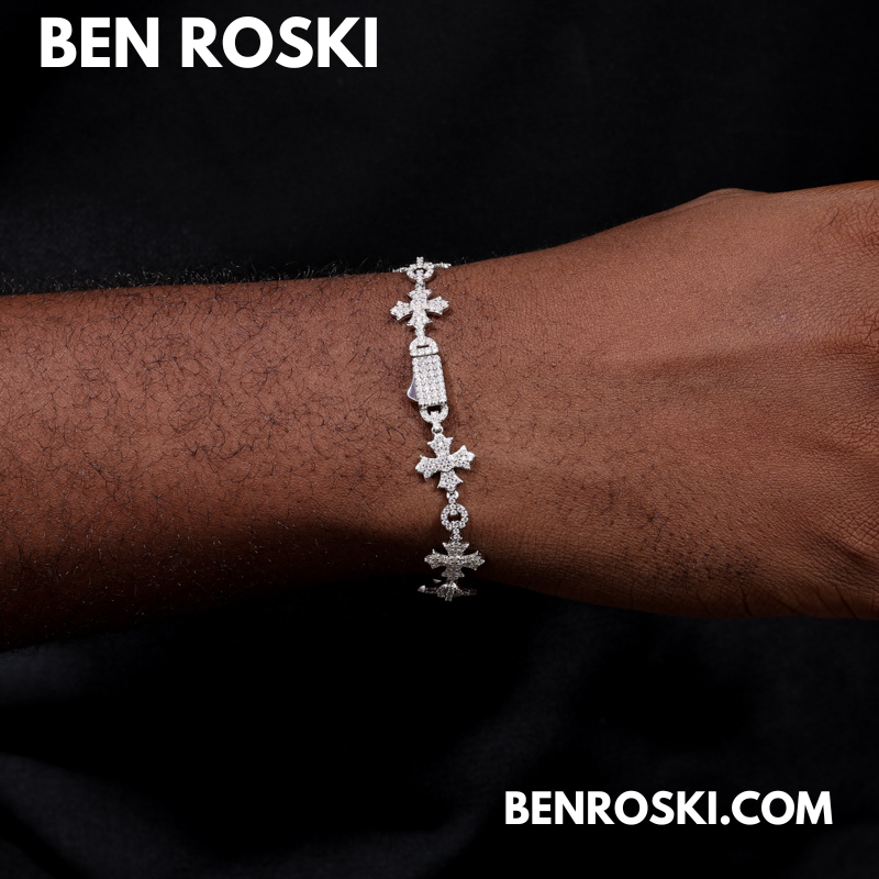 12MM Moissanite Cross Link Bracelet – 7-Inch / 8-Inch | Silver, Gold, or Rose Gold | GRA Certified