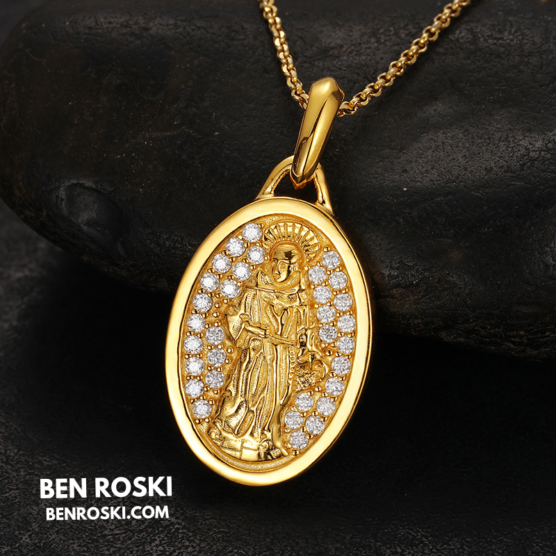 Saint Religious Oval Pendant Sterling Silver, Gold & Rose Gold | VVS Moissanite | GRA Certified