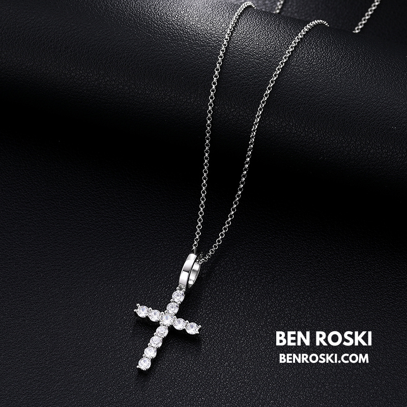 Moissanite Cross Pendant Necklace Sterling Silver or Gold / Rose Gold Plated | VVS Moissanite | GRA Certified
