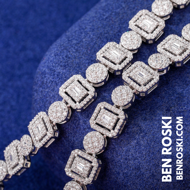 8MM Geometric & Round Cluster Moissanite Chain – 44.91g | 22 Inch | S925 Silver, Gold, or Rose Gold | VVS D Color | GRA Certified
