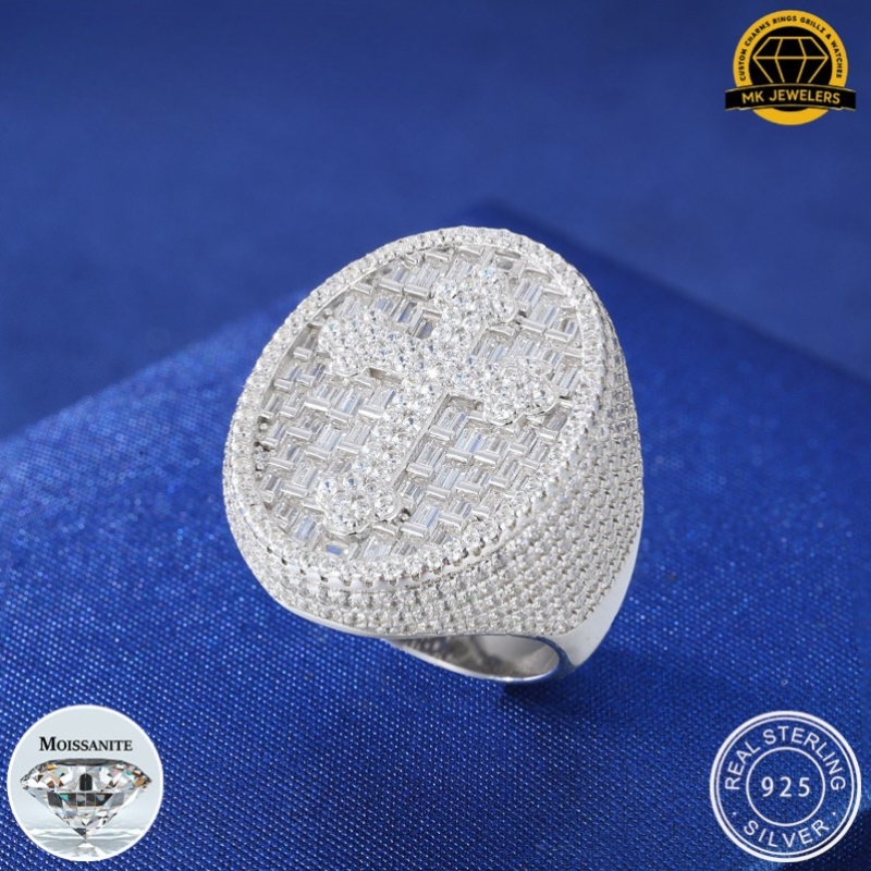 Iced Cross Oval Ring – Size 8/9/10/11 | 16.05g | 23.5MM | S925 Silver or Gold / Rose Gold Plated | VVS Moissanite | GRA Certified