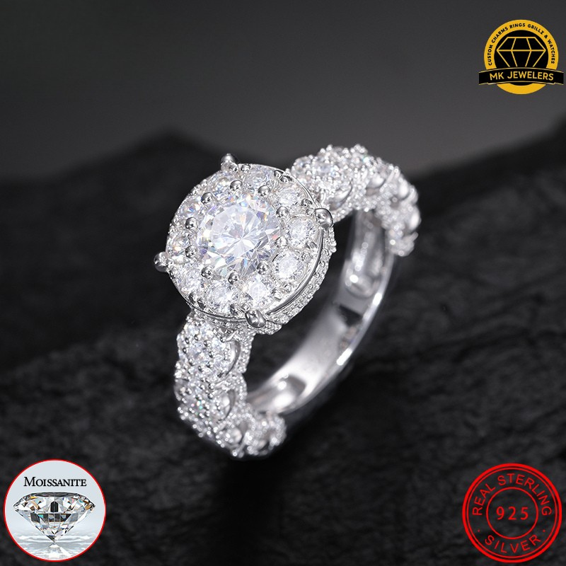 Halo Moissanite Engagement Ring – 12MM | 6.9g | S925 Silver, Gold & Rose Gold | VVS Moissanite | GRA Certified