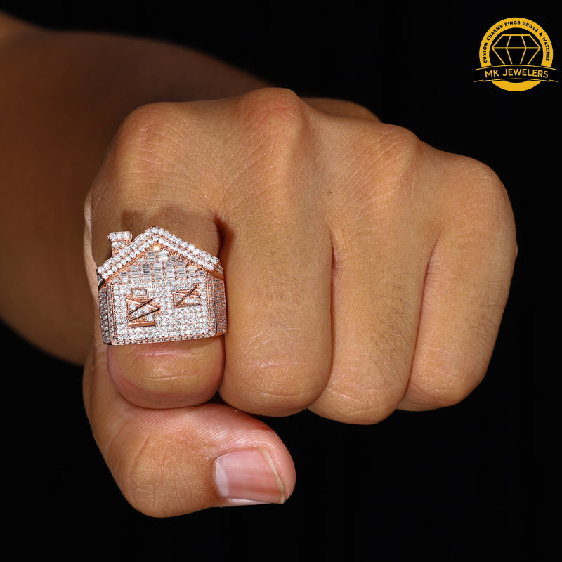 Iced-Out Roman Numeral Mansion Ring – 24MM | 18.5g | S925 Silver or Gold/Rose Gold Plated | VVS Moissanite | GRA Certified
