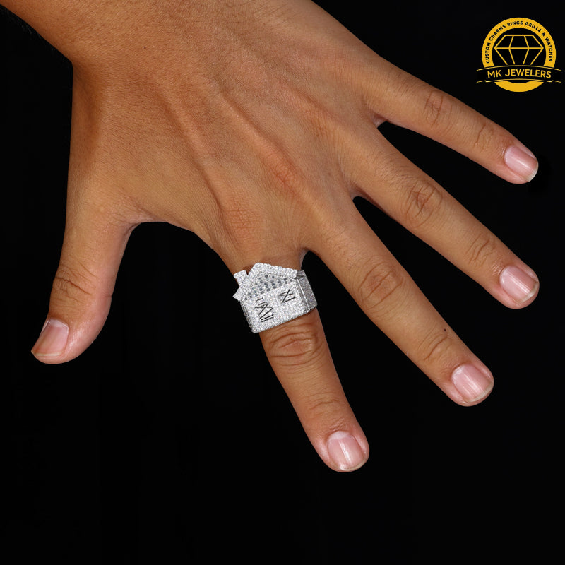 Iced-Out Roman Numeral Mansion Ring – 24MM | 18.5g | S925 Silver or Gold/Rose Gold Plated | VVS Moissanite | GRA Certified