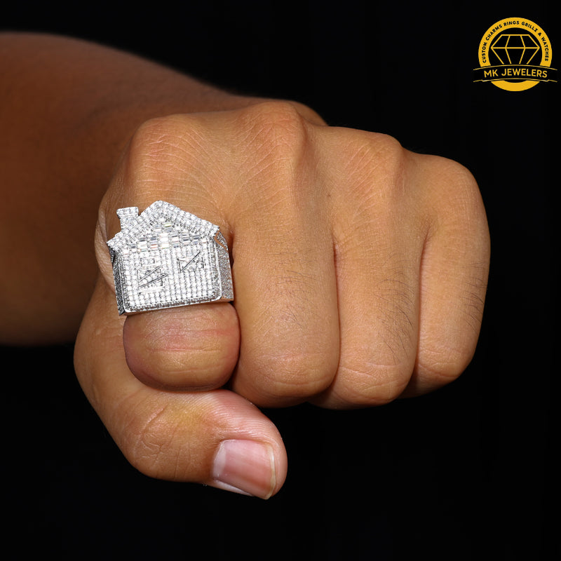 Iced-Out Roman Numeral Mansion Ring – 24MM | 18.5g | S925 Silver or Gold/Rose Gold Plated | VVS Moissanite | GRA Certified