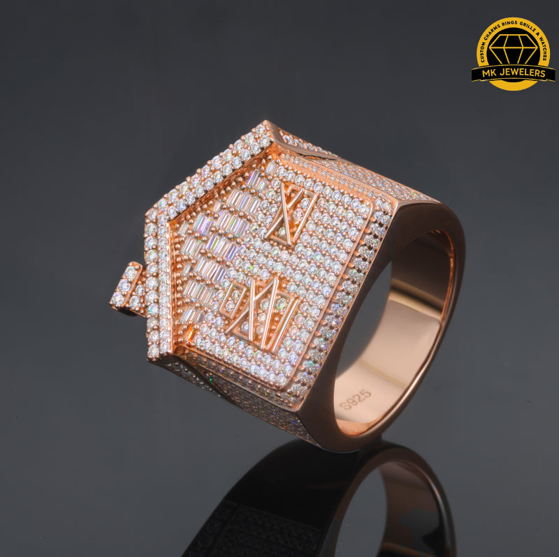 Iced-Out Roman Numeral Mansion Ring – 24MM | 18.5g | S925 Silver or Gold/Rose Gold Plated | VVS Moissanite | GRA Certified