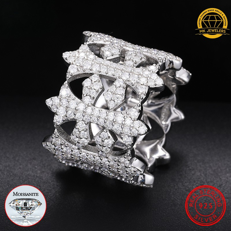 Fleur-de-Lis Moissanite Ring –Sizes 8,9,10 &11| 15.8g | S925 Silver, Gold & Rose Gold | VVS Moissanite | GRA Certified