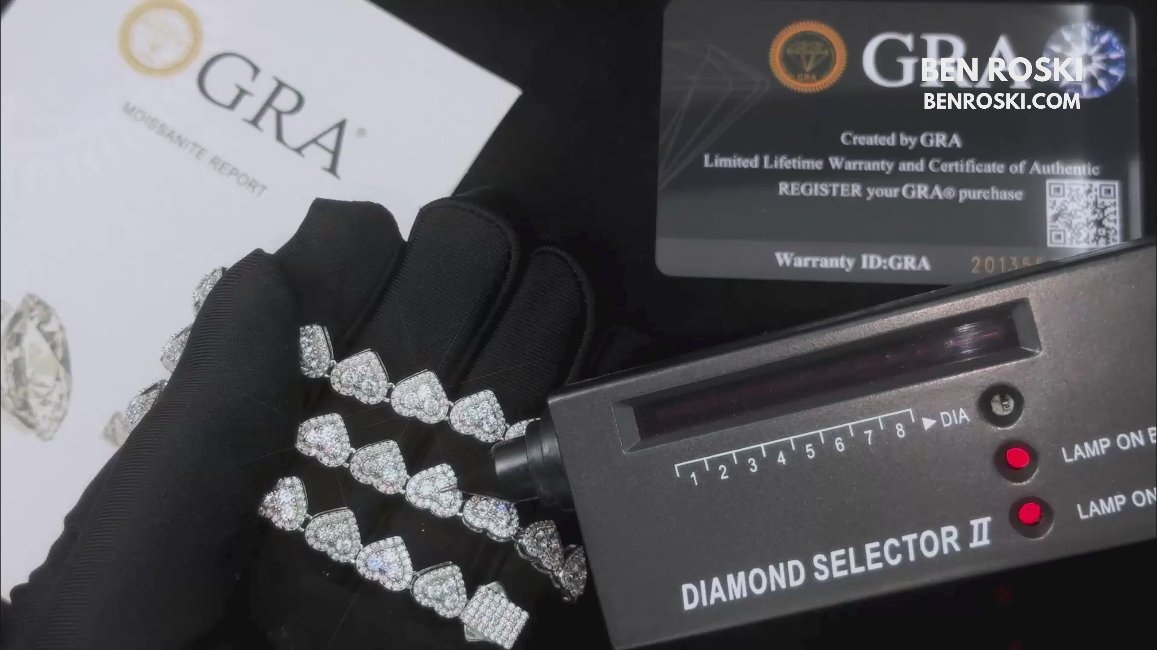 8MM Heart Moissanite Chain – 18 / 20 / 22 Inches | Silver, Gold, or Rose Gold | GRA Certified
