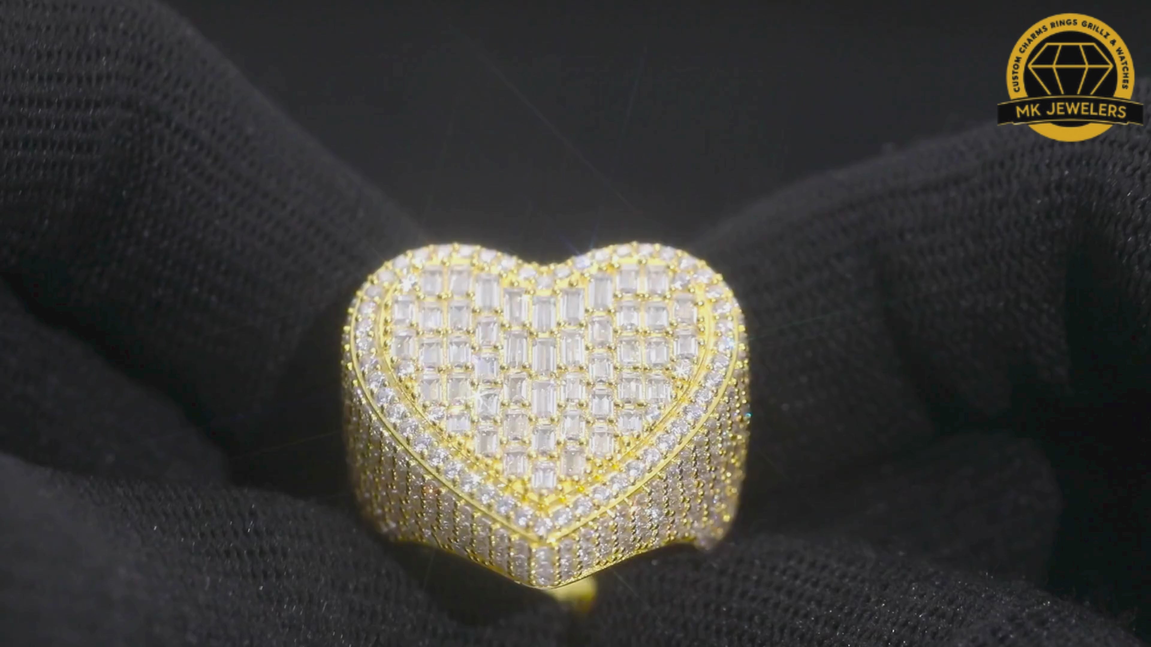 Heart Baguette Moissanite Ring – 24MM | 21.1g | S925 Silver, Gold Plated or Rose Gold | GRA Certified